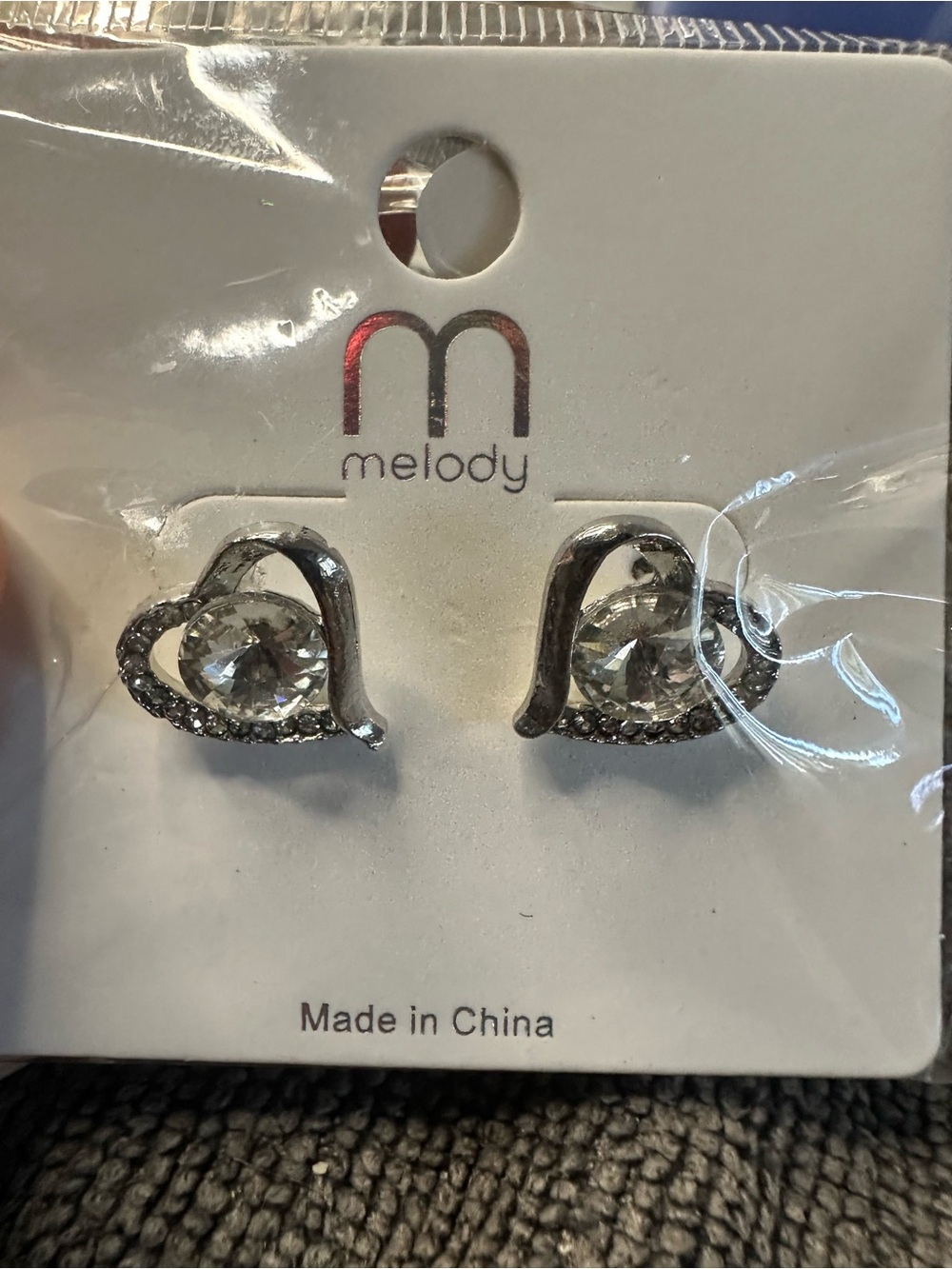 Melody Silver Heart Crystal Stud Earrings - Clear Crystal
